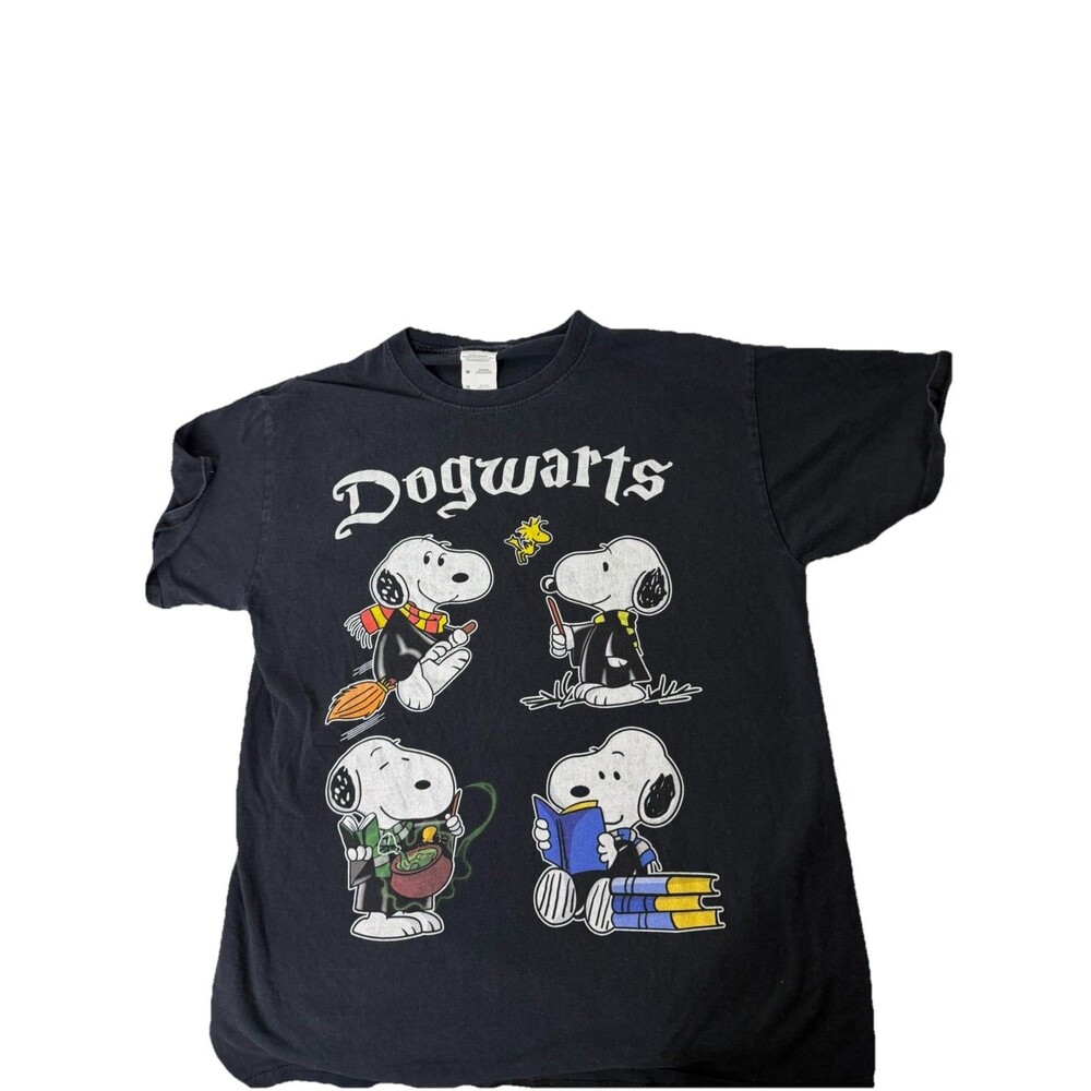 Dogwarts Unisex Sz M Snoopy Graphic Crew Neck Short Sleeve Cotton T-Shirt Black